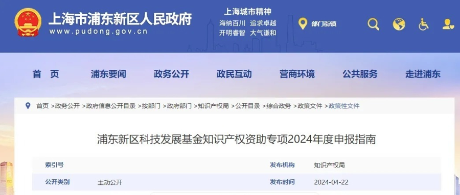 浦東新區(qū)科技發(fā)展基金知識產(chǎn)權資助專項2024年度申報指南